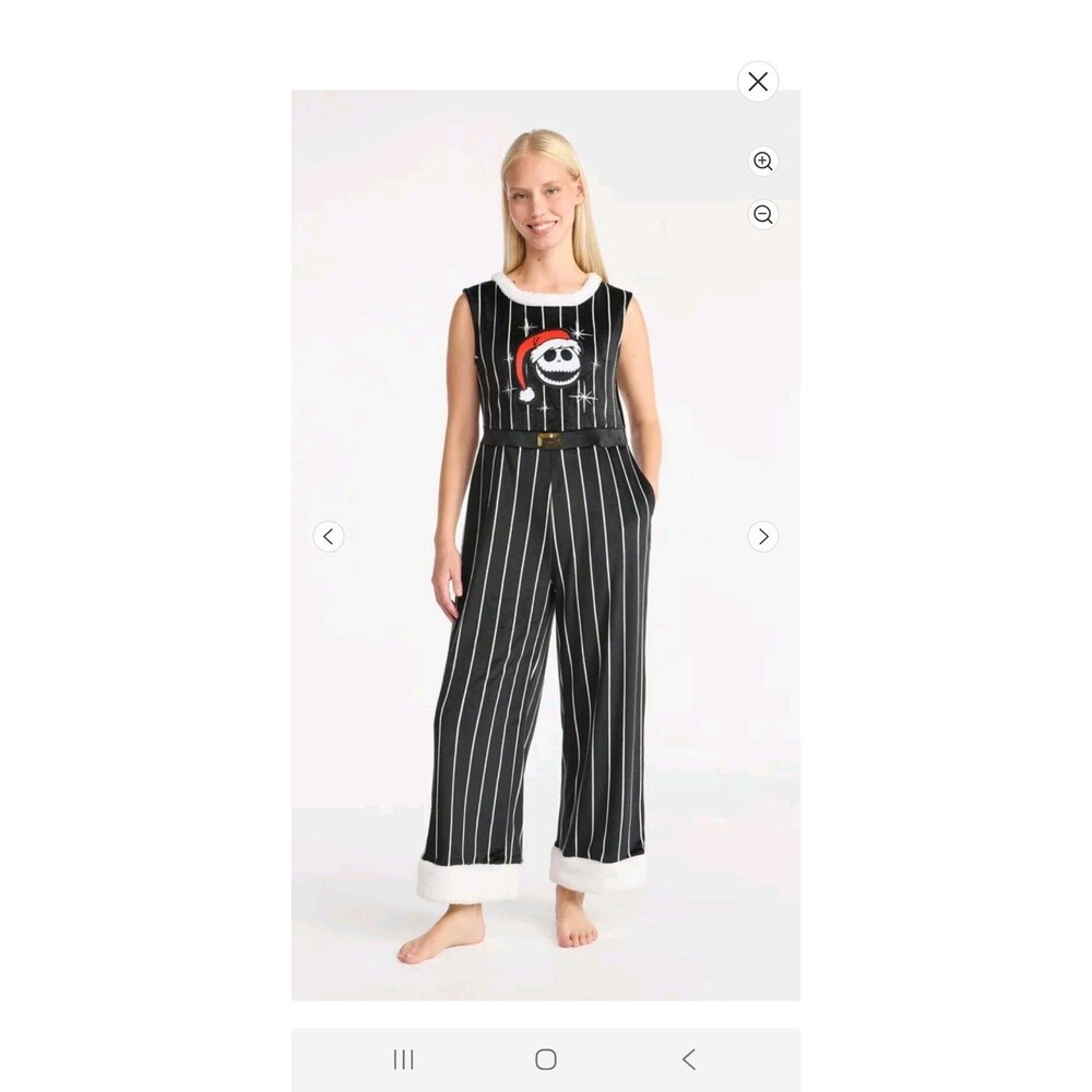 Disney the Nightmare before Christmas Womens Med Pinstripe Fleece Jumpsuit